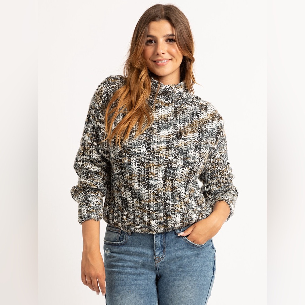 Dex Rib Marled Mock Neck Heavy Knit Popover Sweater Small